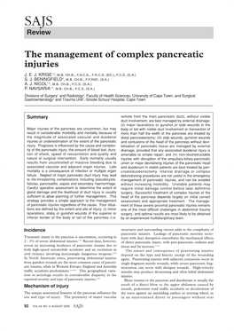 The Management of Complex Pancreatic Injuries