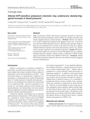 Altered ATP-Sensitive Potassium Channels May Underscore Obesity-Trig- Gered Increase in Blood Pressure1