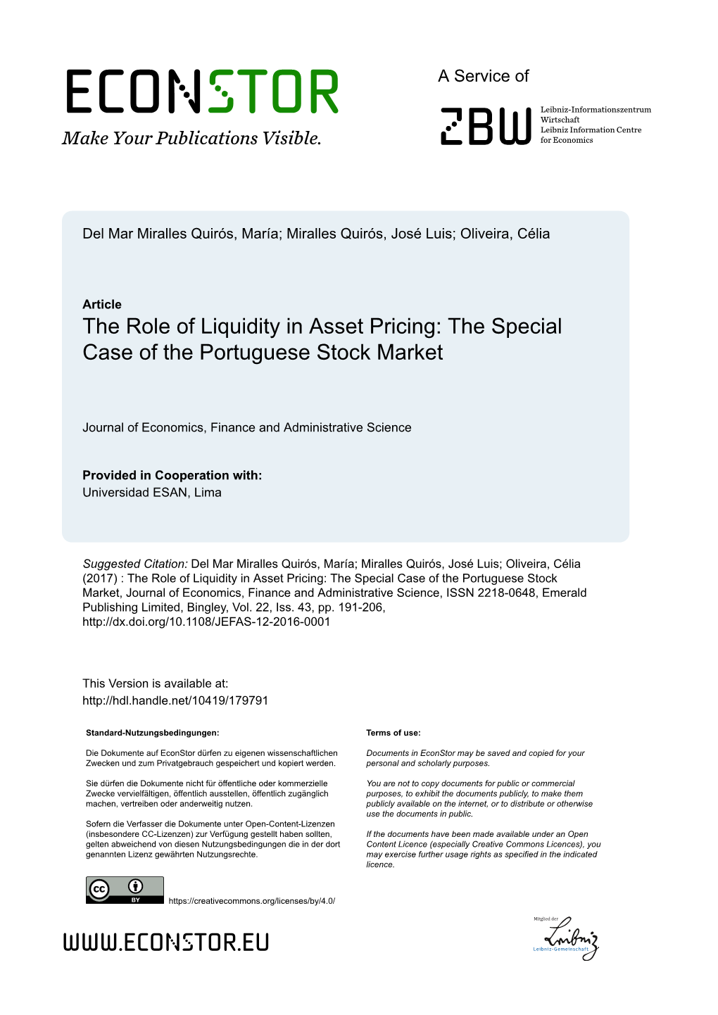 The Role of Liquidity in Asset Pricing: the Special Case of the Portuguese Stock Market