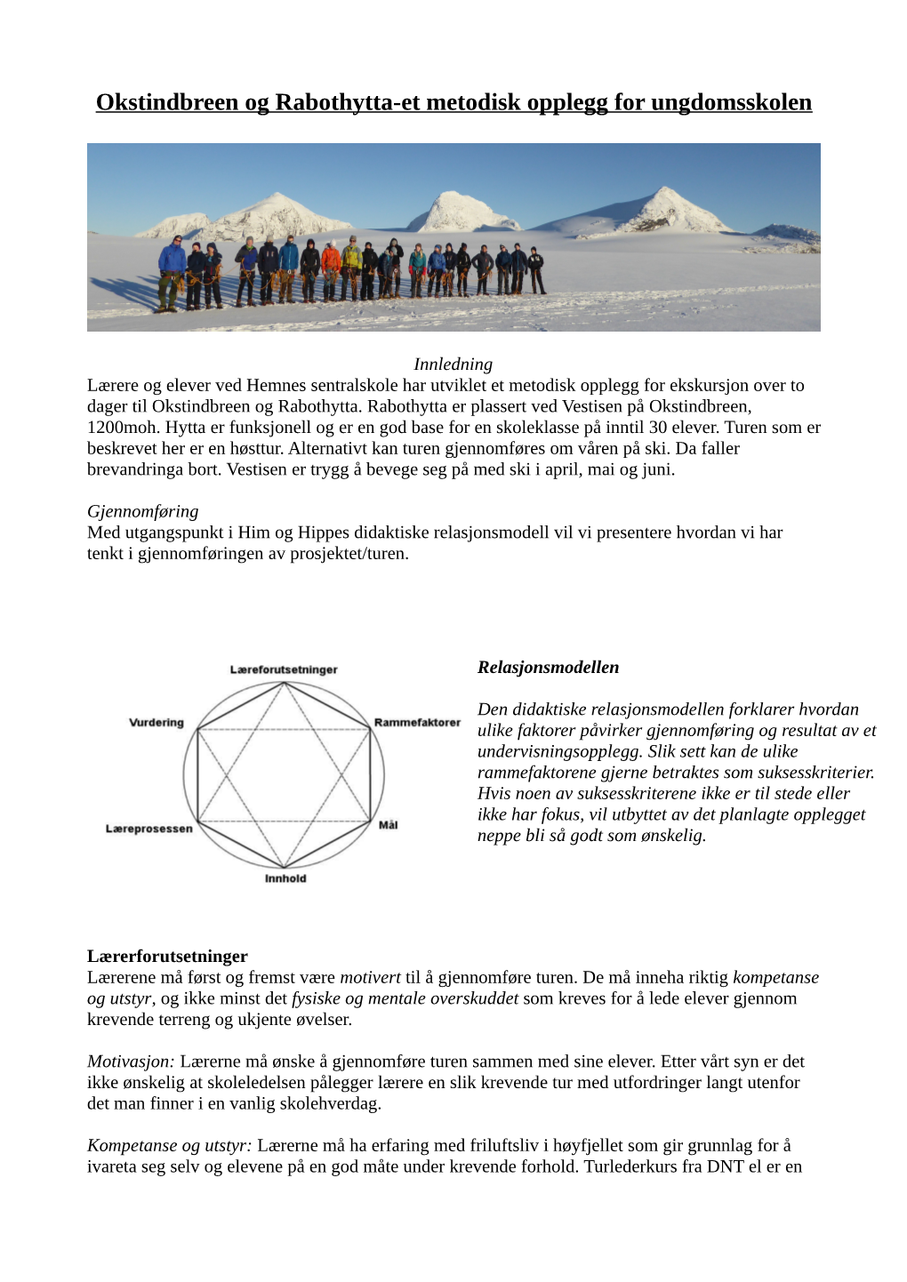 Okstindbreen Og Rabothytta-Et Metodisk Opplegg for Ungdomsskolen