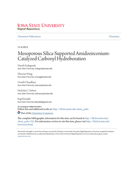 Mesoporous Silica-Supported Amidozirconium-Catalyzed Carbonyl Hydroboration