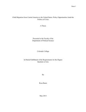 Child Migration from Central America to the United States: Policy Opportunities Amid the Politics of Crisis