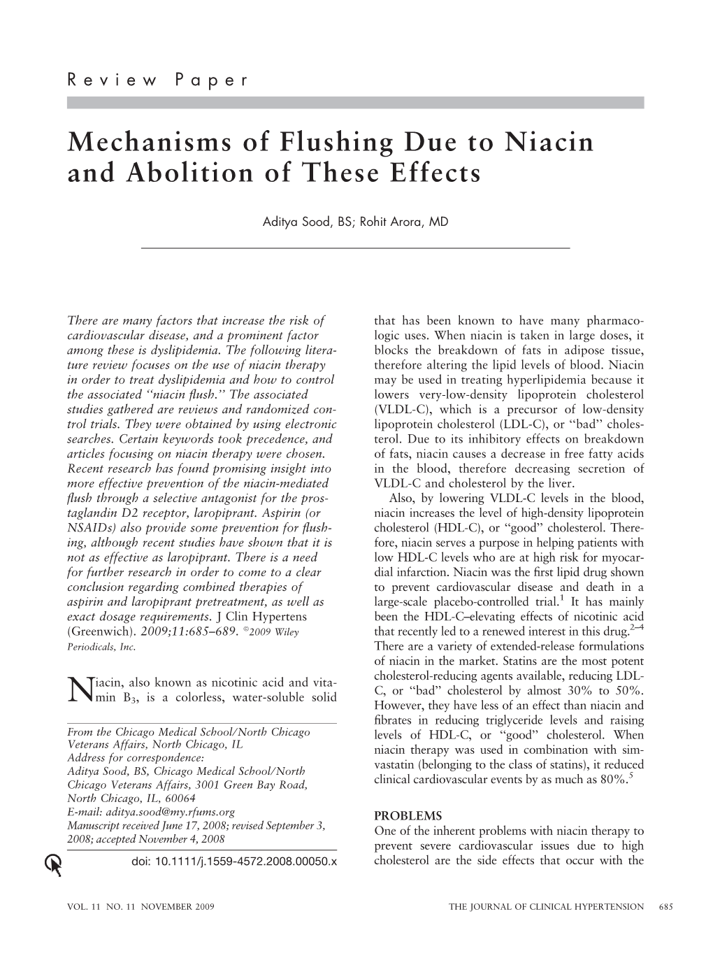 Mechanisms of Flushing Due to Niacin and Abolition of These Effects