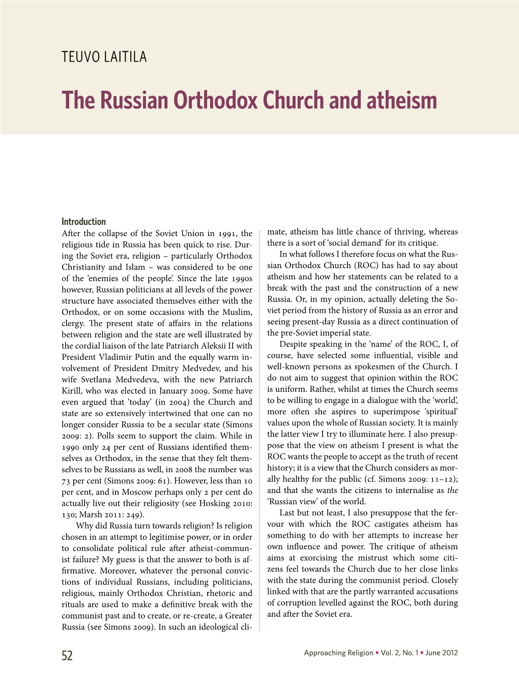 The Russian Orthodox Church and Atheism