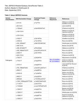 Title: DEPDC5-Related Epilepsy Genereview Table 3 Authors: Baulac S, Weckhuysen S Date: September 2016