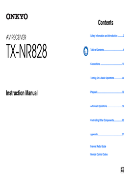 TX-NR828 Table of Contents
