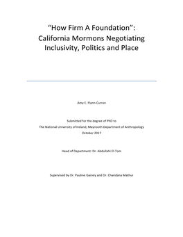 California Mormons Negotiating Inclusivity, Politics and Place