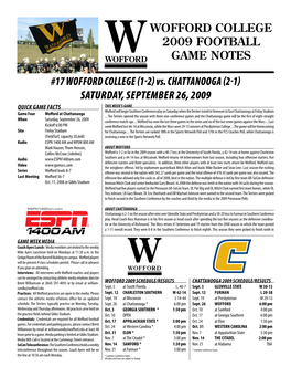 Wofford College 2009 Football Game Notes #17