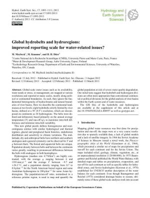Global Hydrobelts and Hydroregions: Improved Reporting Scale for Water