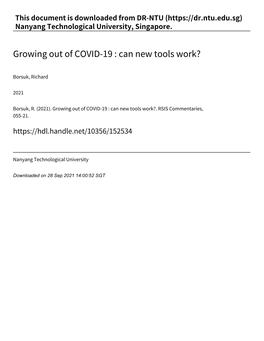 Growing out of COVID‑19 : Can New Tools Work?