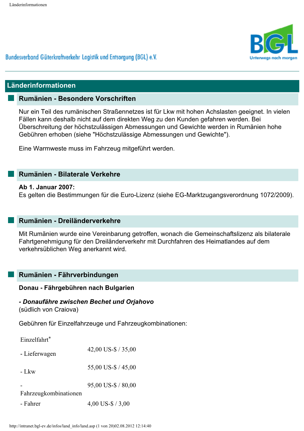 Länderinformationen Rumänien - Besondere Vorschriften Nur Ein Teil Des Rumänischen Straßennetzes Ist Für Lkw Mit Hohen Achslasten Geeignet