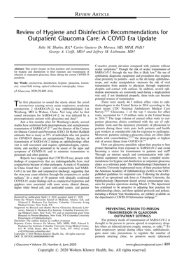 Review of Hygiene and Disinfection Recommendations for Outpatient Glaucoma Care: a COVID Era Update