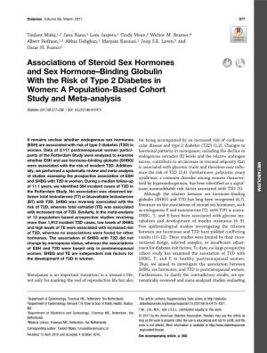 Associations of Steroid Sex Hormones and Sex Hormone–Binding Globulin with the Risk of Type 2 Diabetes in Women: a Population-Based Cohort Study and Meta-Analysis