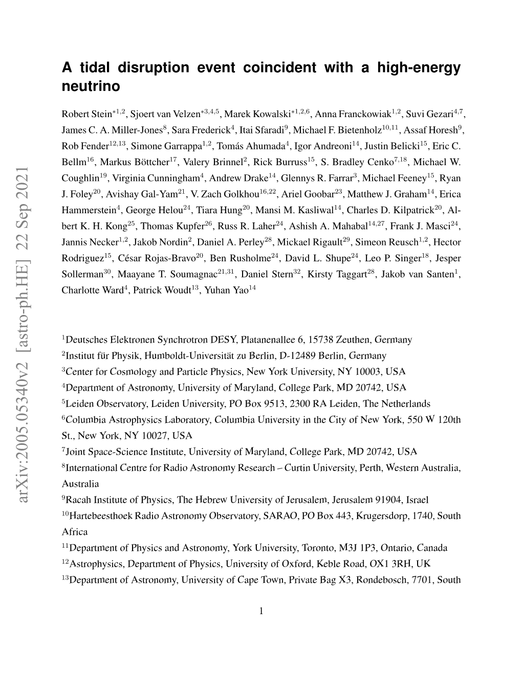 A High-Energy Neutrino Coincident with a Tidal Disruption Event