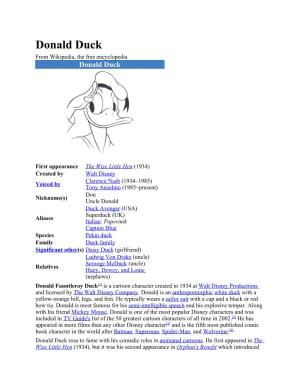 Donald Duck from Wikipedia, the Free Encyclopedia Donald Duck