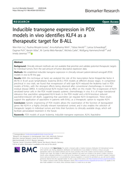 Inducible Transgene Expression in PDX Models