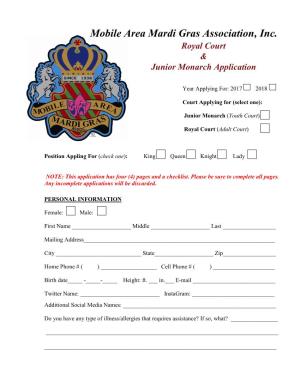 Mobile Area Mardi Gras Association, Inc. Royal Court & Junior Monarch