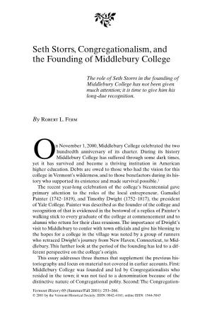 Seth Storrs, Congregationalism, and the Founding of Middlebury College