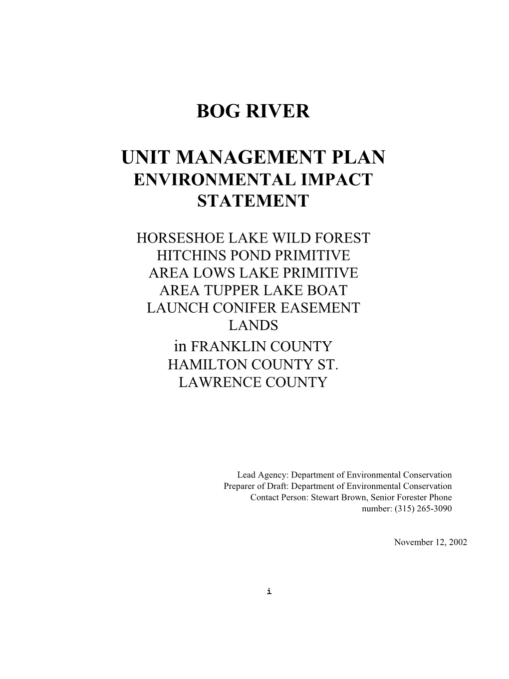 Bog River Unit Management Plan