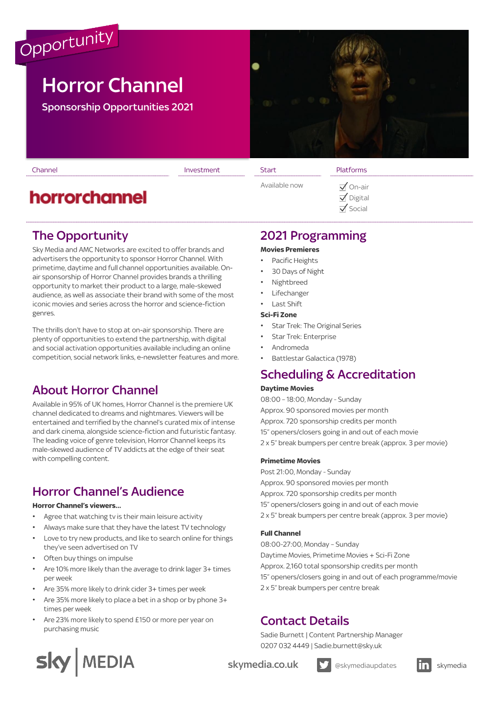 Horror Channel Sponsorship Opportunities 2021