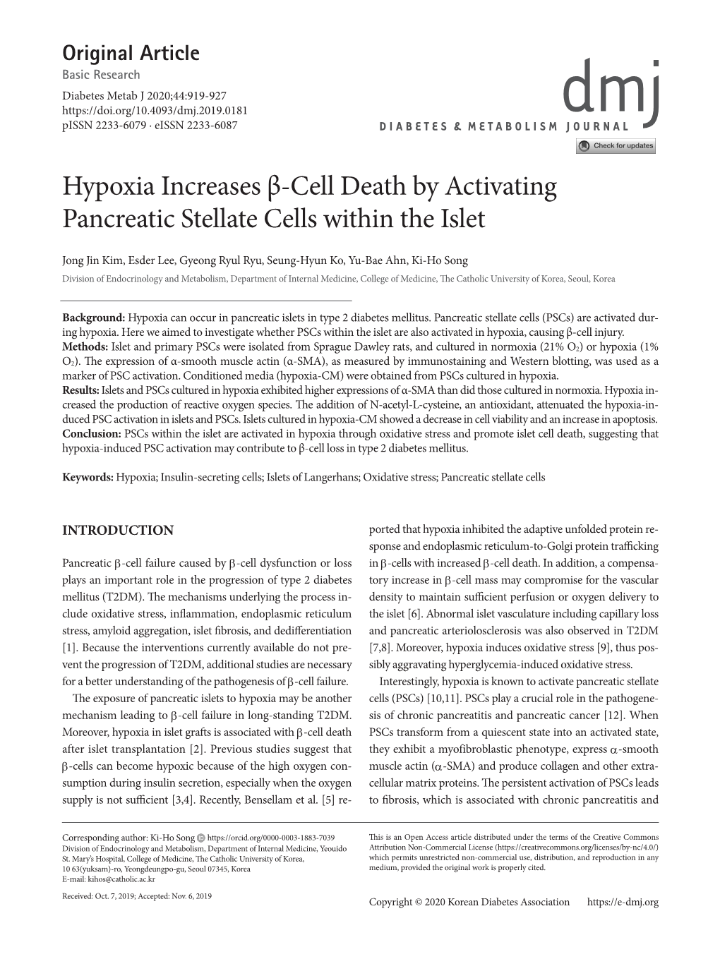 Hypoxia Increases Β-Cell Death by Activating Pancreatic Stellate Cells Within the Islet