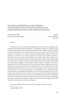 Financial Reporting on the Internet and the Practice of Croatian Joint Stock Companies Quoted on the Stock Exchanges