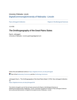 The Ornithogeography of the Great Plains States