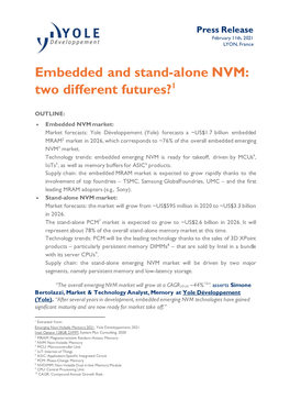 Embedded and Stand-Alone NVM: Two Different Futures?1