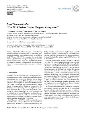 Brief Communication “The 2013 Erebus Glacier Tongue Calving Event”