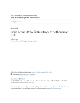 Sierra Leone's Peaceful Resistance to Authoritarian Rule Robert Press University of Southern Mississippi, Bob.Press@Usm.Edu