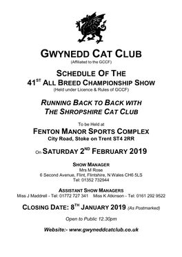 GWYNEDD CAT CLUB (Affiliated to the GCCF)