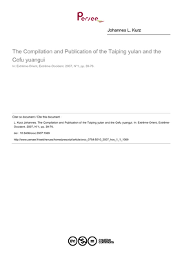 The Compilation and Publication of the Taiping Yulan and the Cefu Yuangui In: Extrême-Orient, Extrême-Occident