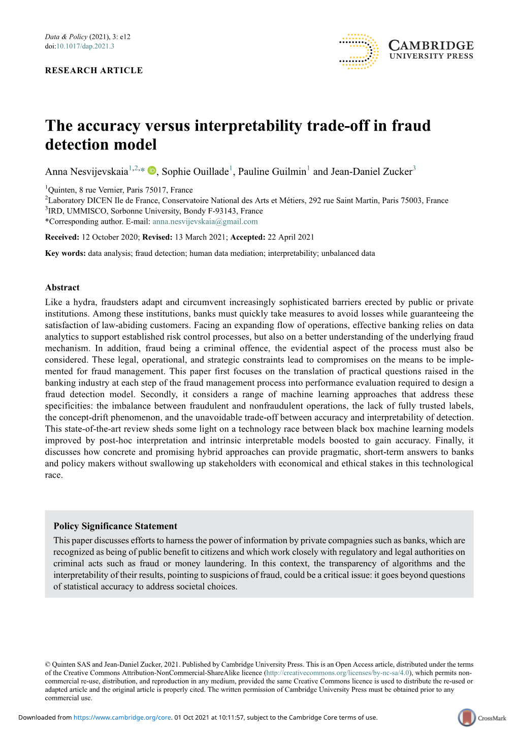 The Accuracy Versus Interpretability Trade Off In Fraud Detection Model Docslib