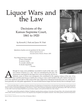 Liquor Wars and the Law Decisions of the Kansas Supreme Court, 1861 to 1920