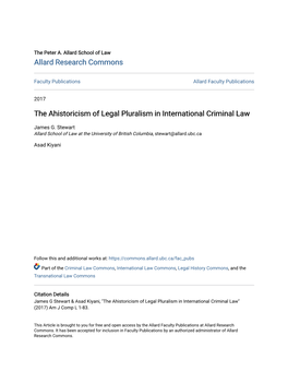The Ahistoricism of Legal Pluralism in International Criminal Law