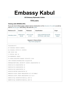 Embassy Kabul US Embassy Diplomatic Cables Wikileaks