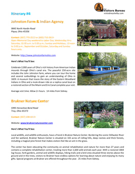Itinerary #4 Johnston Farm & Indian Agency Brukner Nature Center