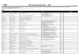 WTF Event Calendar 2017 ~ 2020 (As of 13Th Junuary, 2017)
