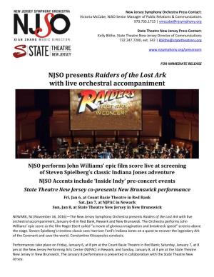 NJSO Presents Raiders of the Lost Ark with Live Orchestral Accompaniment