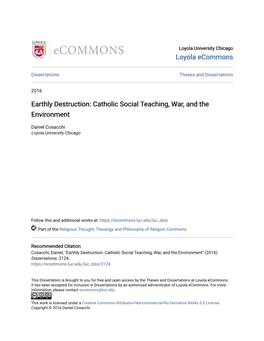 Catholic Social Teaching, War, and the Environment