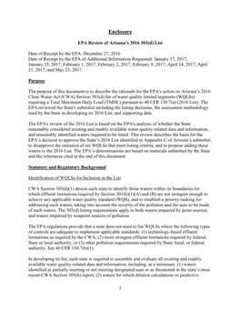 EPA Review of Arizona's 2016 303(D)