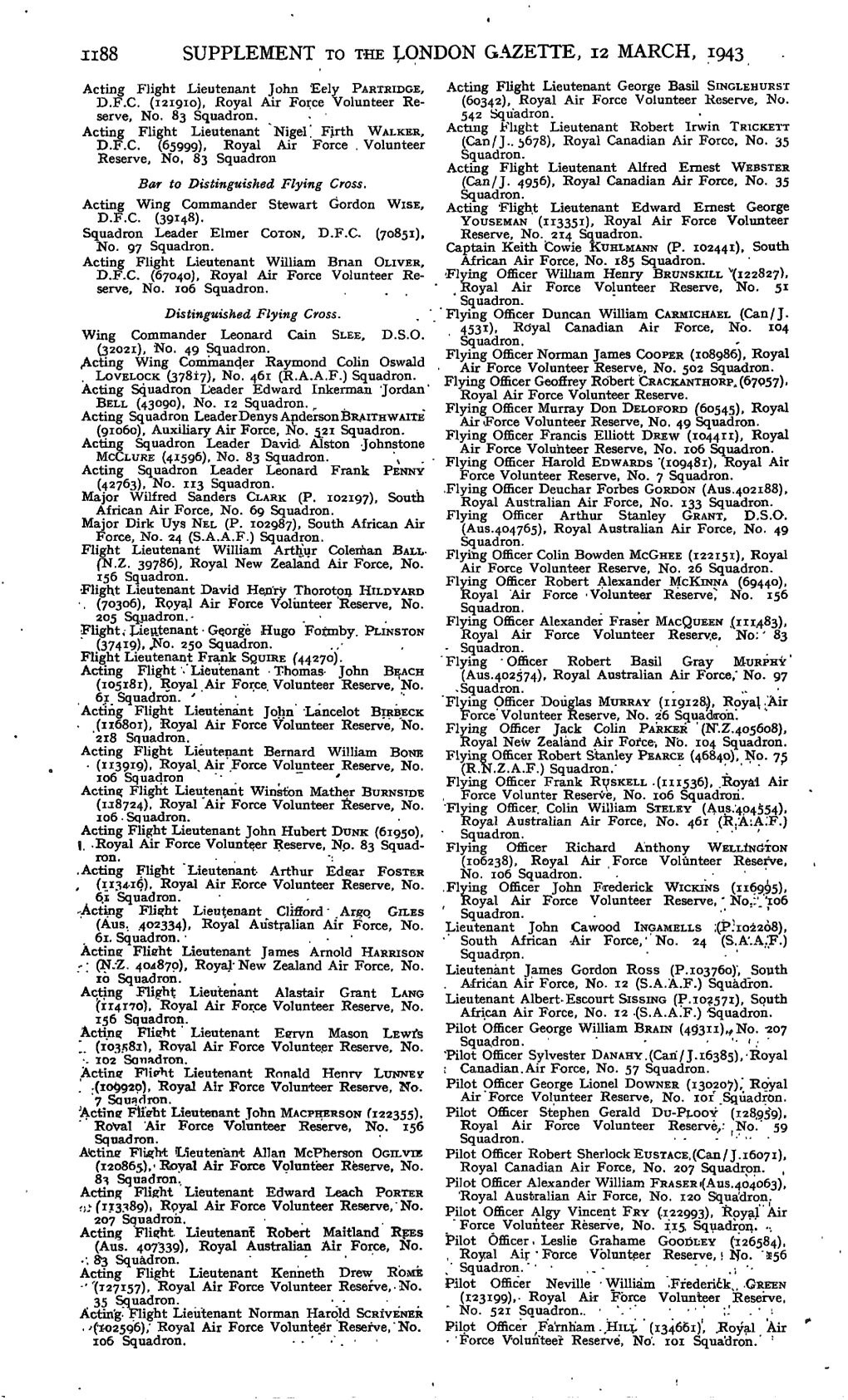 Ii88 SUPPLEMENT to the LONDON GAZETTE, 12 MARCH, 1943