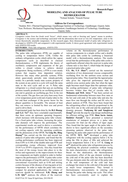 MODELING and ANALYSIS of PULSE TUBE REFRIGERATOR 1Nishant Solanki, 2Nimesh Parmar