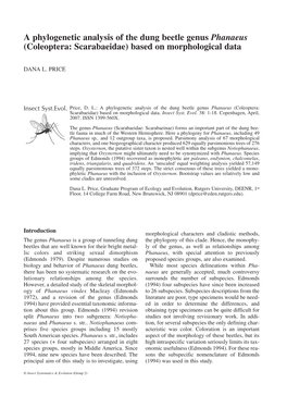 A Phylogenetic Analysis of the Dung Beetle Genus Phanaeus (Coleoptera: Scarabaeidae) Based on Morphological Data
