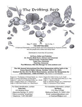 May 1St, 2003 Vol. 9, No. 1 for Seed Identification, Contact for Newsletter
