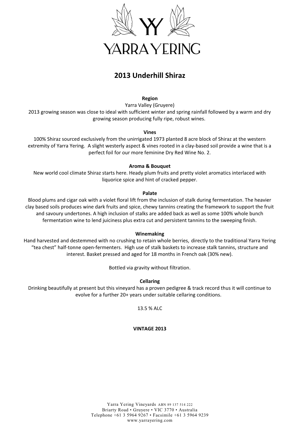 2013 Underhill Shiraz