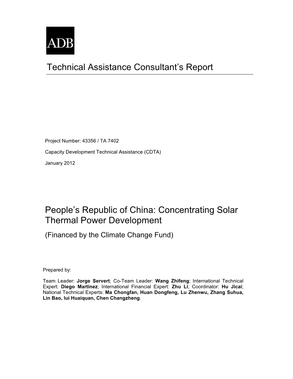 TACR: PRC: Concentrating Solar Thermal Power Development