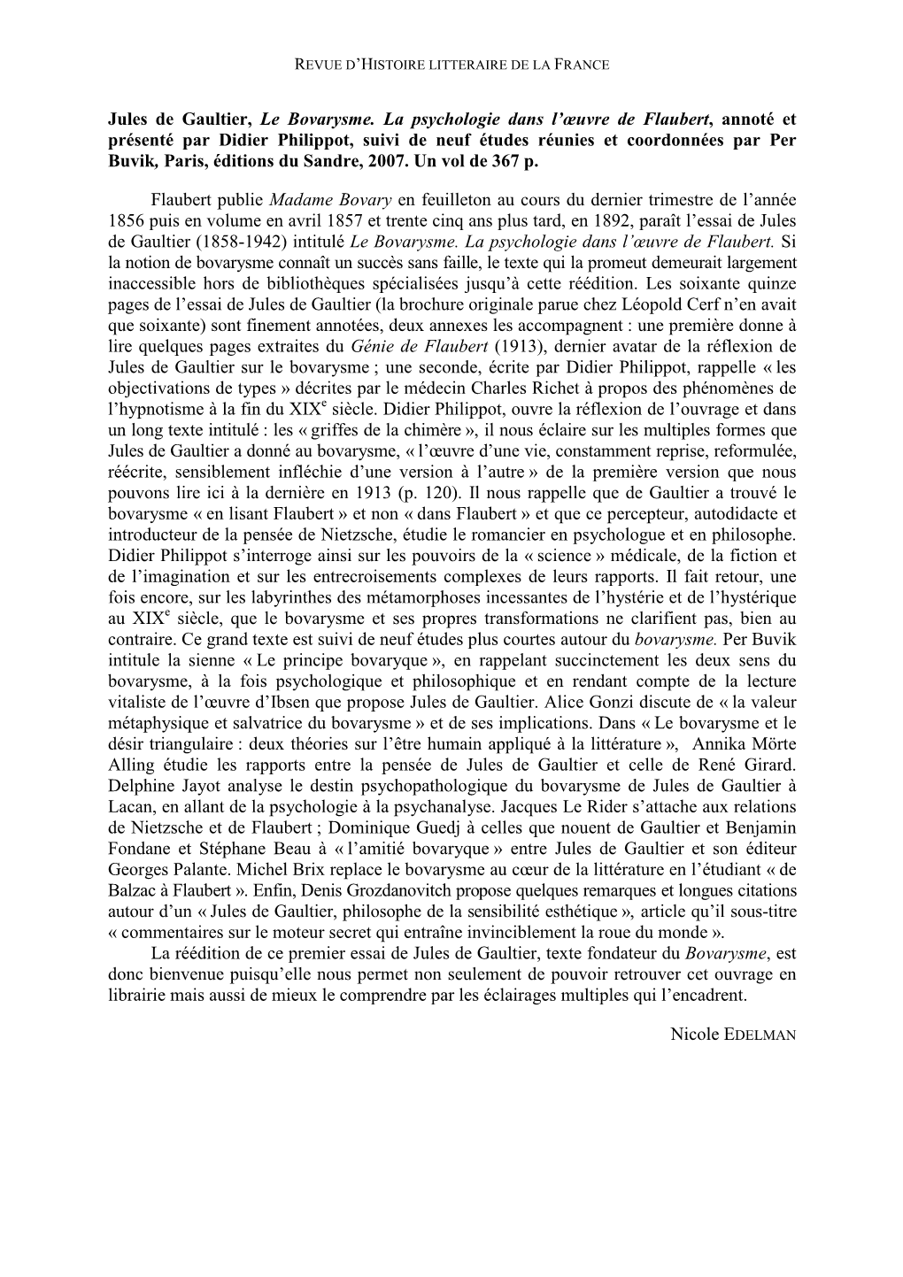 Jules De Gaultier, Le Bovarysme. La Psychologie Dans L'œuvre