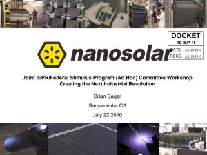 Nanosolar & U.S. Department of Energy Solar America Initiative