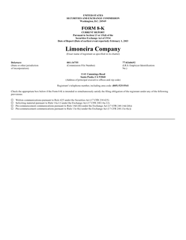 Limoneira Company (Exact Name of Registrant As Specified in Its Charter)